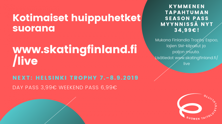 Taitoluistelua suoratoistona osoitteessa www.skatingfinland.fi/live
